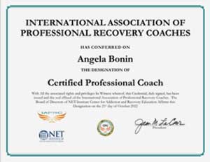 Angela Bonin, Certified Professional Coach International Association of Professional Recovery Coaches